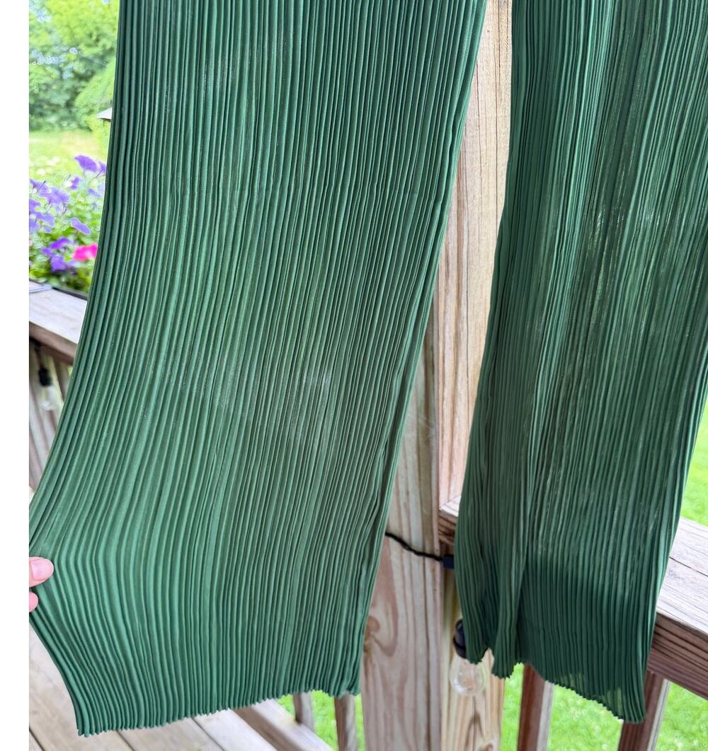 Quiet Luxury Resort NWT Current Air Pleated Wide Leg Green Palazzo Pants L Boho